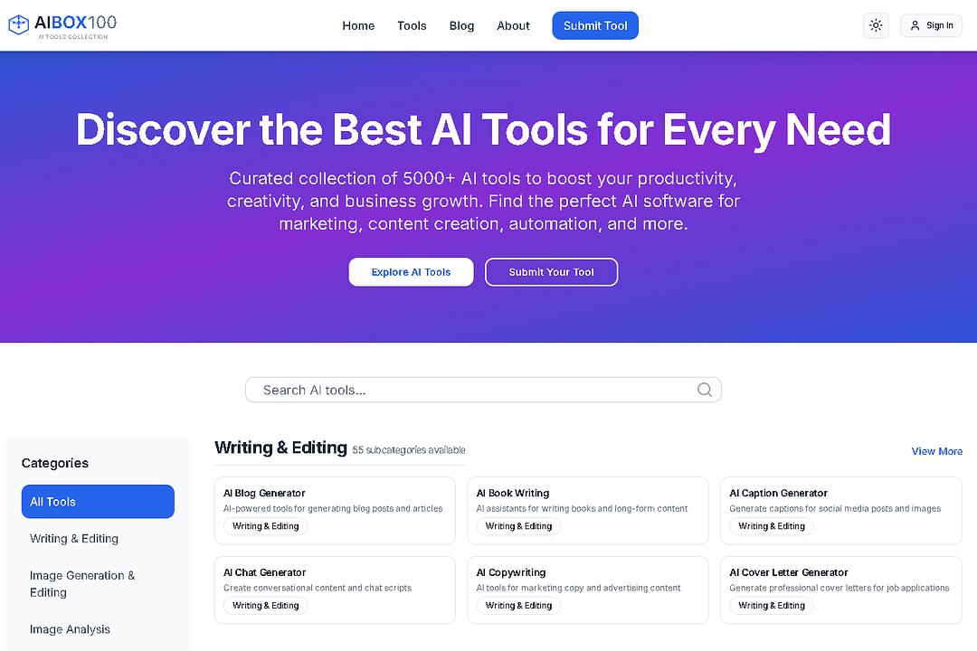 AIBox100 - 5000+ Best AI Tools Directory