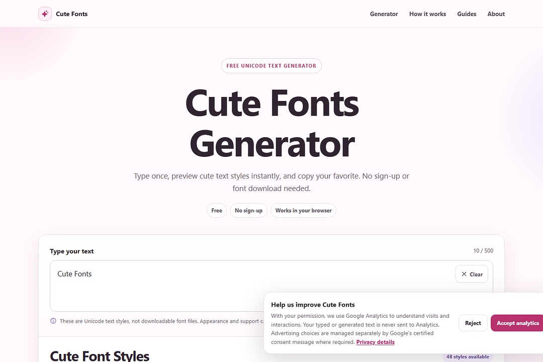 Cute Fonts Generator